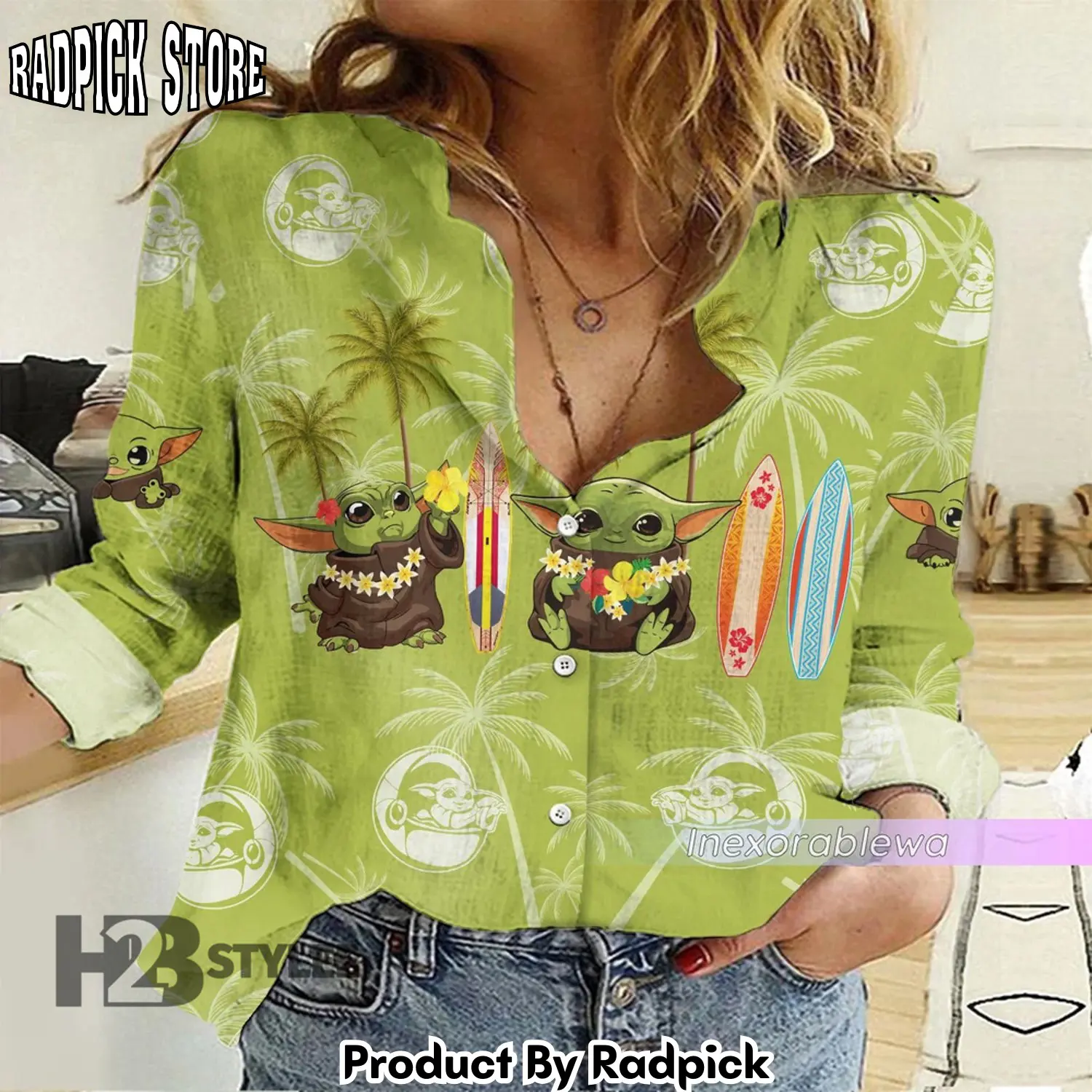 Radpick summer aloha star wars movie tropical baby yoda darth vader mandalorian pattern linen casual shirt rp662110